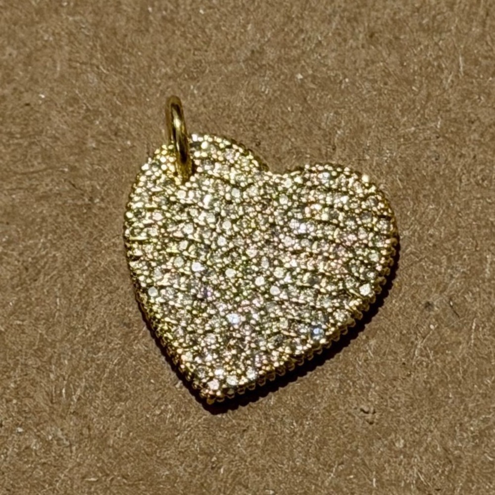 Gold Tone Pave Crystal Heart Pendant Charm Romantic Sparkle Jewelry